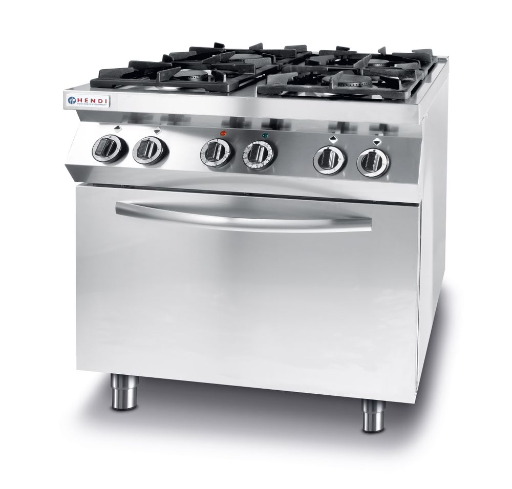 Plinski štednjak s 4 plamenika s konvekcijskom pećnicom GN 1/1, HENDI, Kitchen Line, 230V/3000W, 19kW, 800x722x(H)900mm
