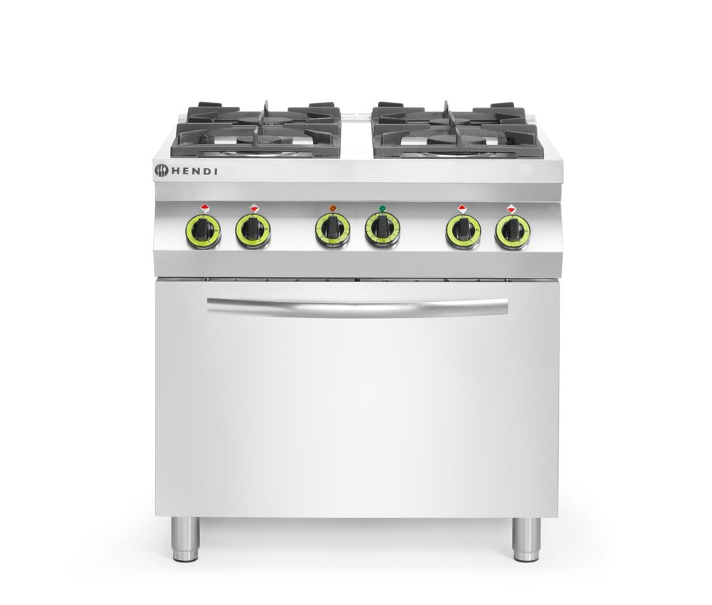 Plinski štednjak s 4 plamenika s konvekcijskom pećnicom GN 1/1, HENDI, Kitchen Line, 230V/3000W, 19kW, 800x722x(H)900mm - Slika 4