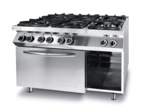 Plinski štednjak 6 plamenika s konvekcijskom pećnicom GN 1/1, HENDI, Kitchen Line, 230V/3000W, 28,5kW, 1200x722x(H)900mm