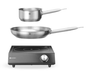 Komplet: indukcijska ploča 3500W + lonac za prijanje + tava za prženje, HENDI, Crna, 220-240V/3500W, 320x395x(H)95mm