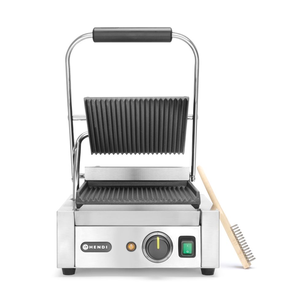 Kontaktni roštilj - jednostruki, HENDI, Rebrasti vrh i dno, 230V/1800W, 310x375x(H)216mm