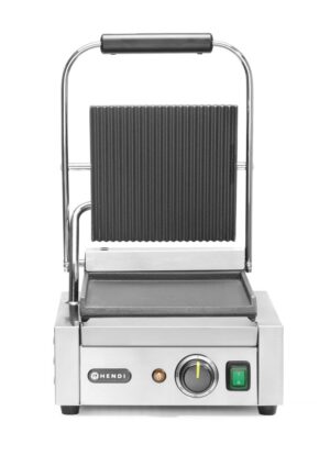 Kontaktni roštilj - jednostruki, HENDI, Rebrasti vrh i glatko dno, 230V/1800W, 310x375x(H)216mm