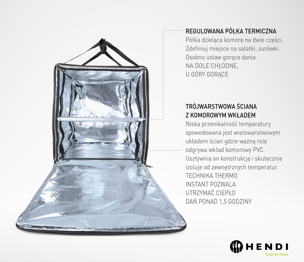Termoizolirana torba za dostavu hrane, HENDI, 75,2L, Crna, 410x410x(H)480mm - Slika 3