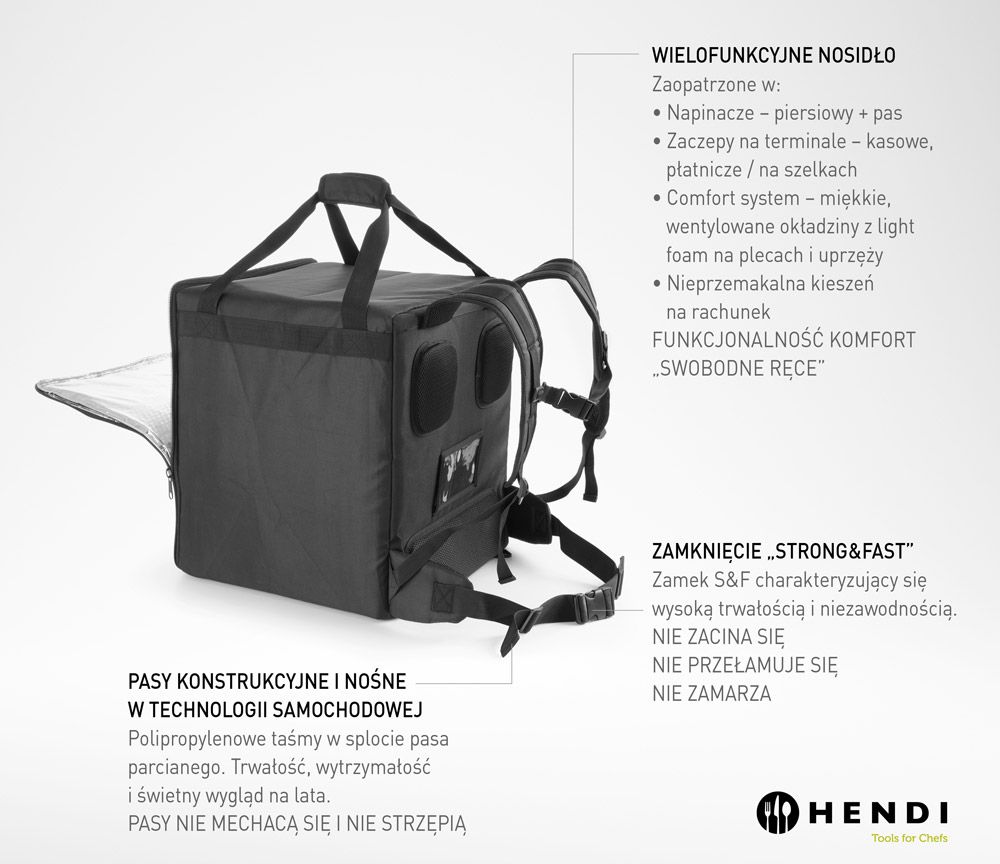 Termoizolirana torba za dostavu hrane, HENDI, 75,2L, Crna, 410x410x(H)480mm - Slika 4