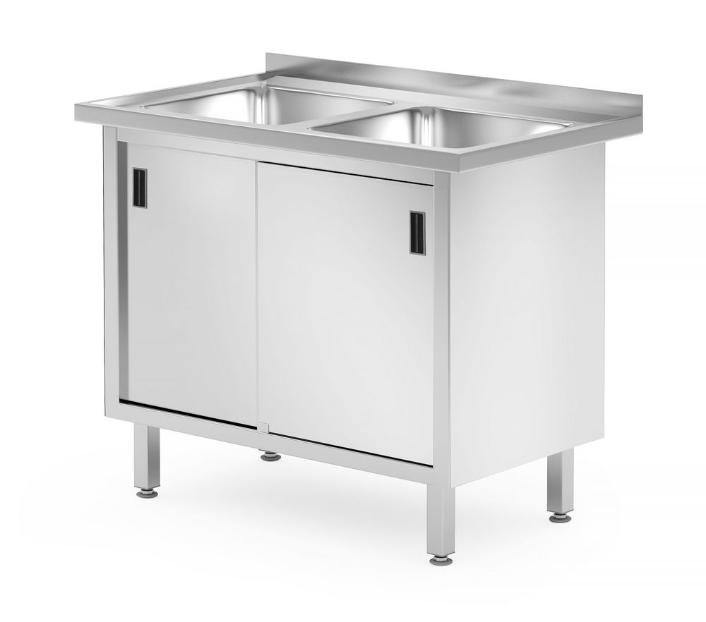 Dvostruki sudoper s ormarićem – zavaren., HENDI, Profi Line, 1000x600x(H)850mm